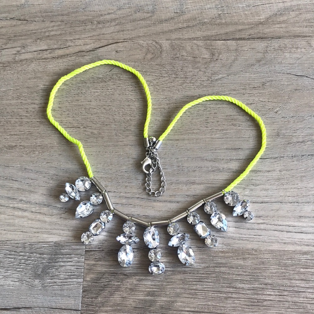 Neon yellow and crystal necklace